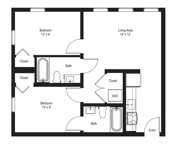 2 Bedroom, 2 Bath 603 floor plan